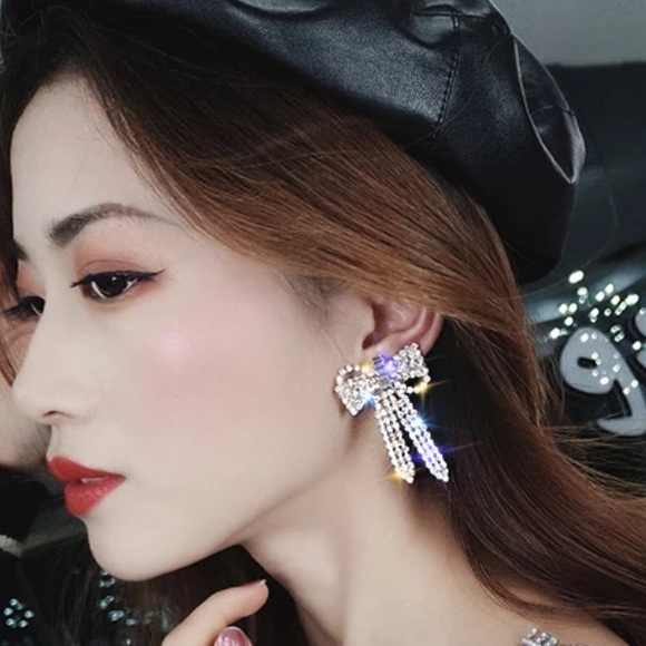 Crystal Bow Earrings - Picture 4 of 7